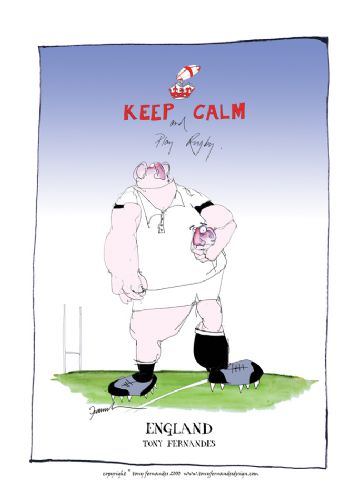 England Player by Tony Fernandes - England Test Rugby Cartoon signed print